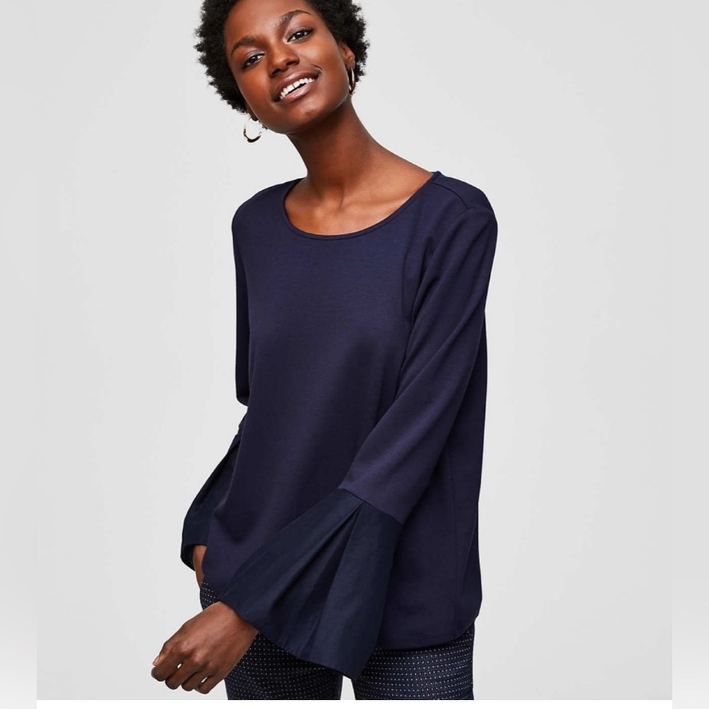 LOFT | Navy Blouse with Flared Sleeves